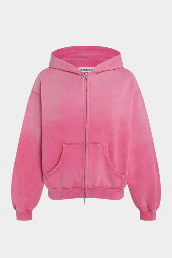 'PINK' WASHED ZIP-UP HOODIE