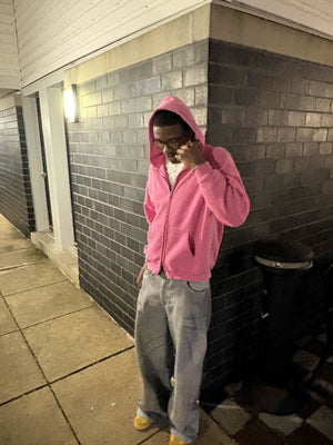 'PINK' WASHED ZIP-UP HOODIE